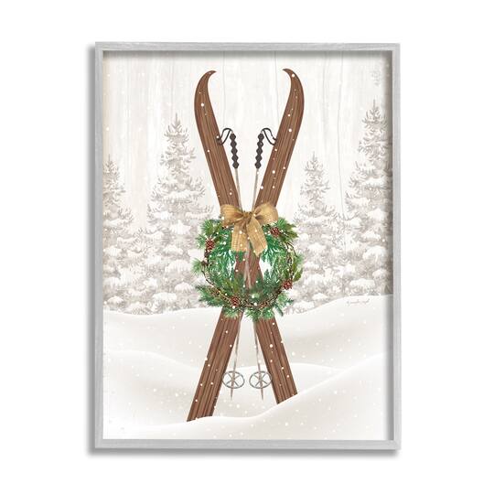 Stupell Industries Winter Skis Holiday Wreath Framed Giclee Art